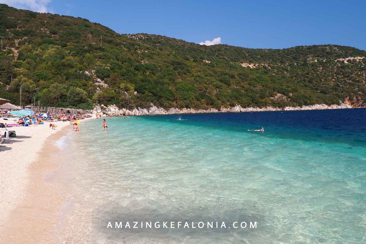The clear sea water and colours of Antisamos beach in Kefalonia Island