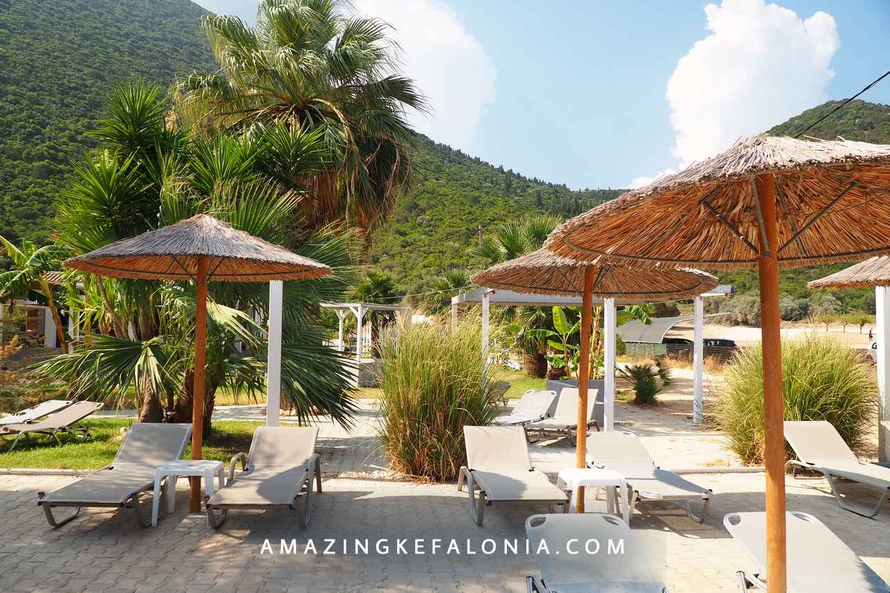 The hills  and bars behind the beach of Antisamos